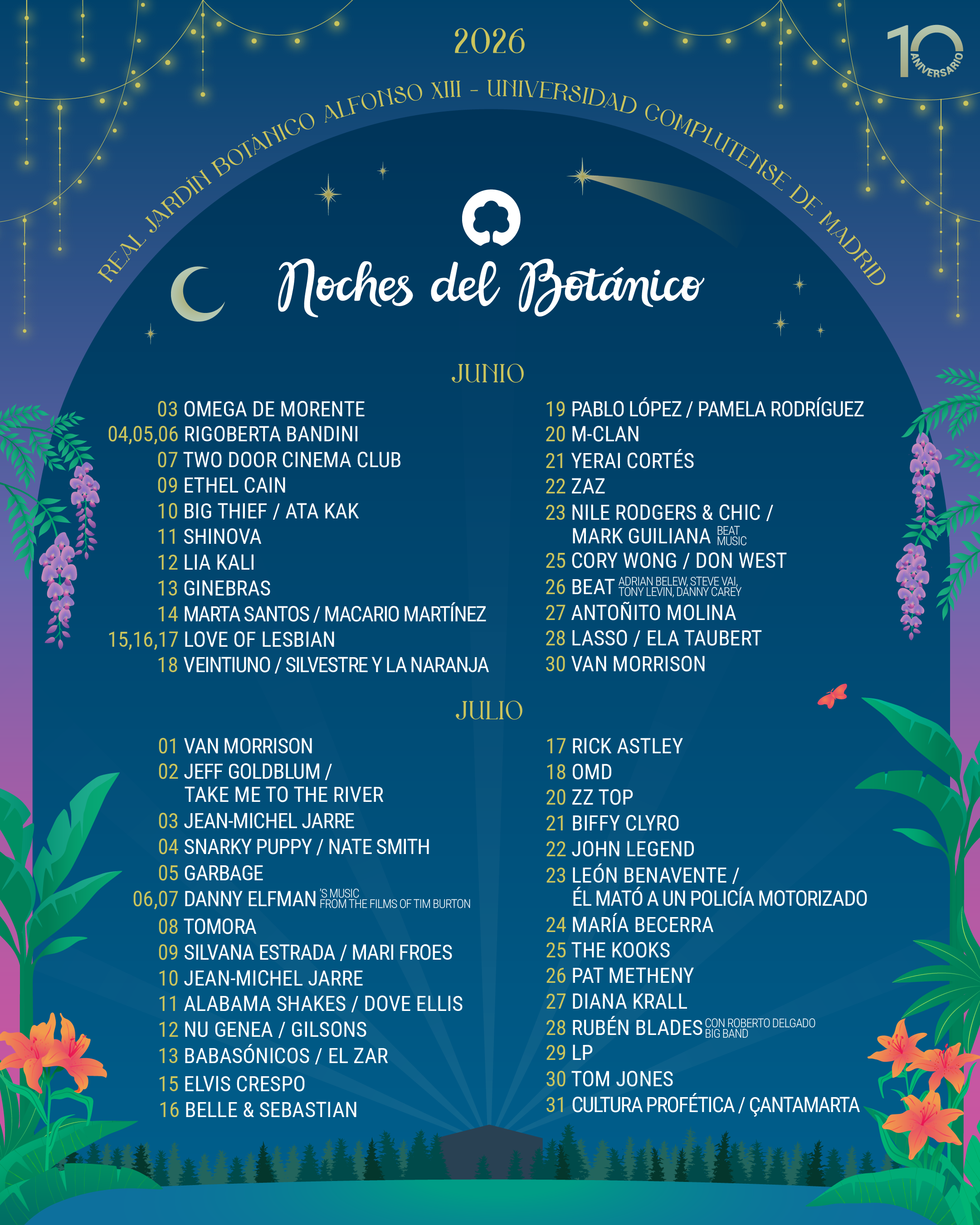 Avance de cartel de Noches del Botánico Edición 2026