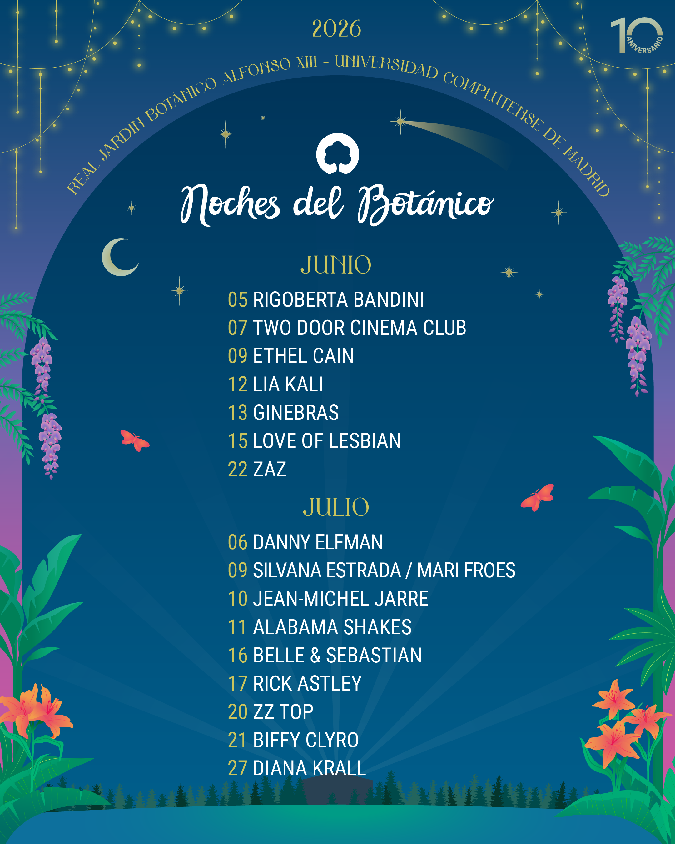 Avance de cartel de Noches del Botánico Edición 2026