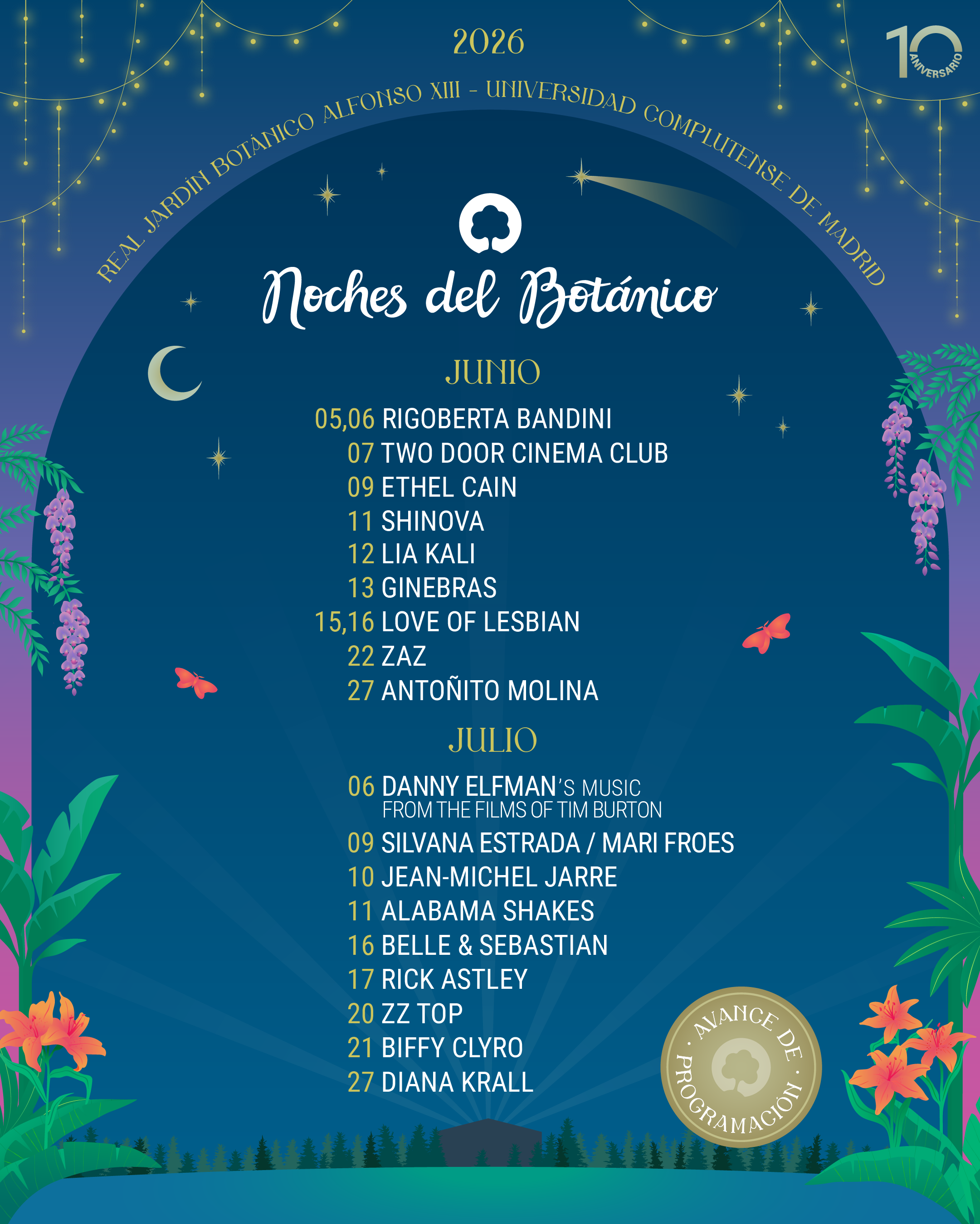 Avance de cartel de Noches del Botánico Edición 2026