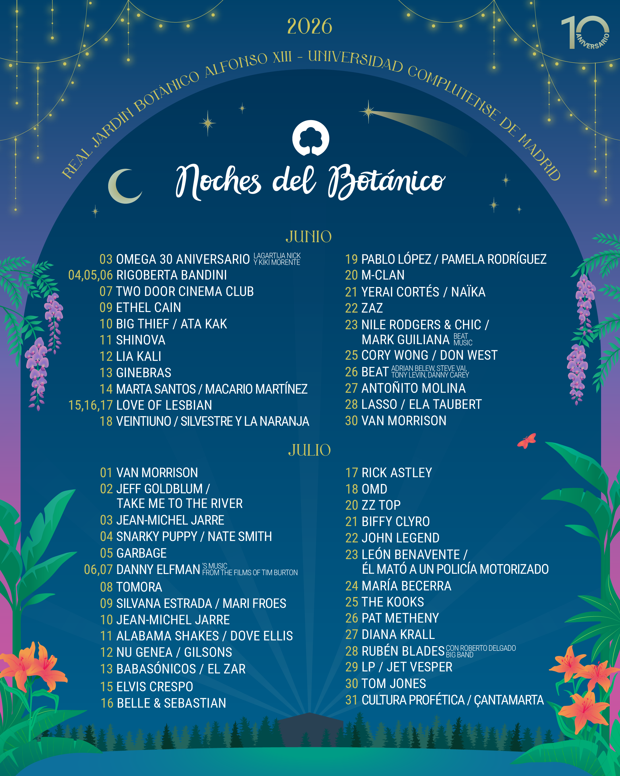 Avance de cartel de Noches del Botánico Edición 2026