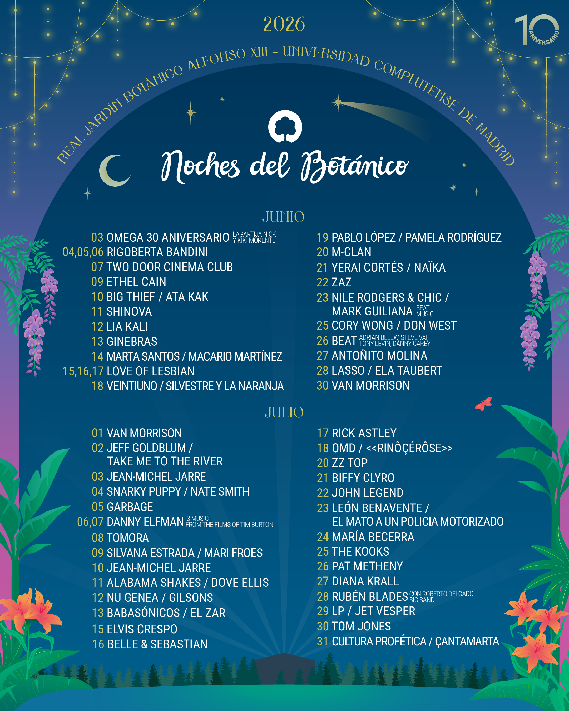 Avance de cartel de Noches del Botánico Edición 2026