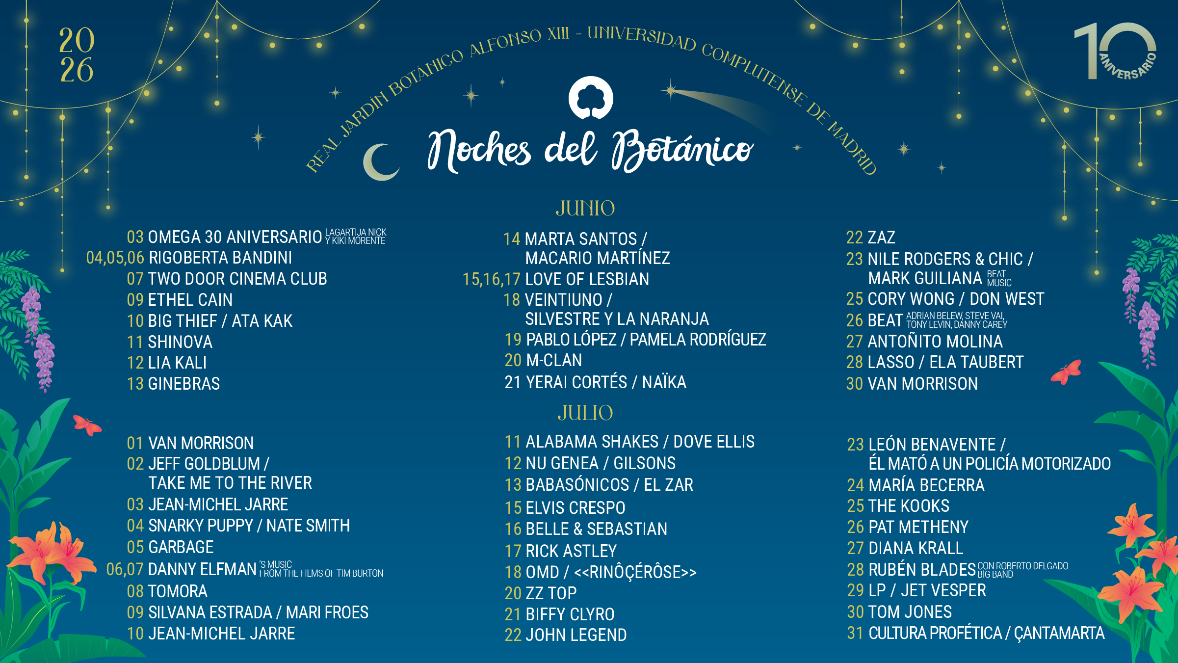 Cartel completo de Noches del Botánico 2026